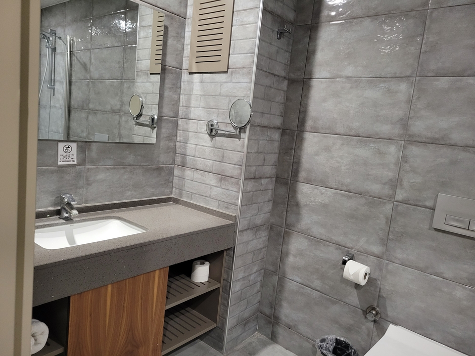 Bathroom sink area with modern fixtures.