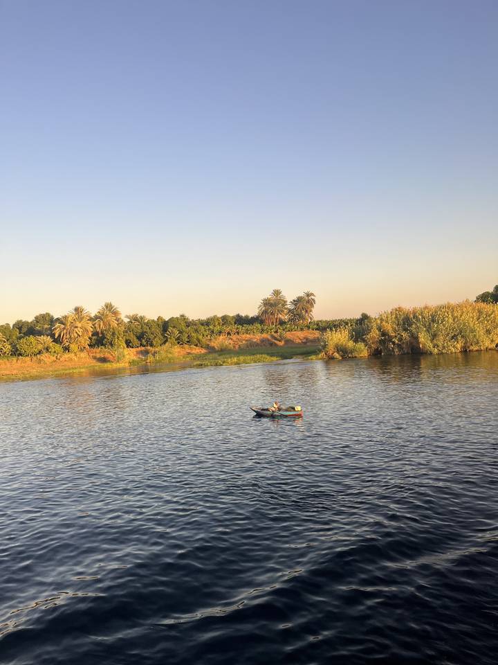 Kayaker on a river with lush vegetation.