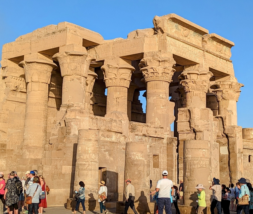 Massive stone columns of an ancient Egyptian temple.