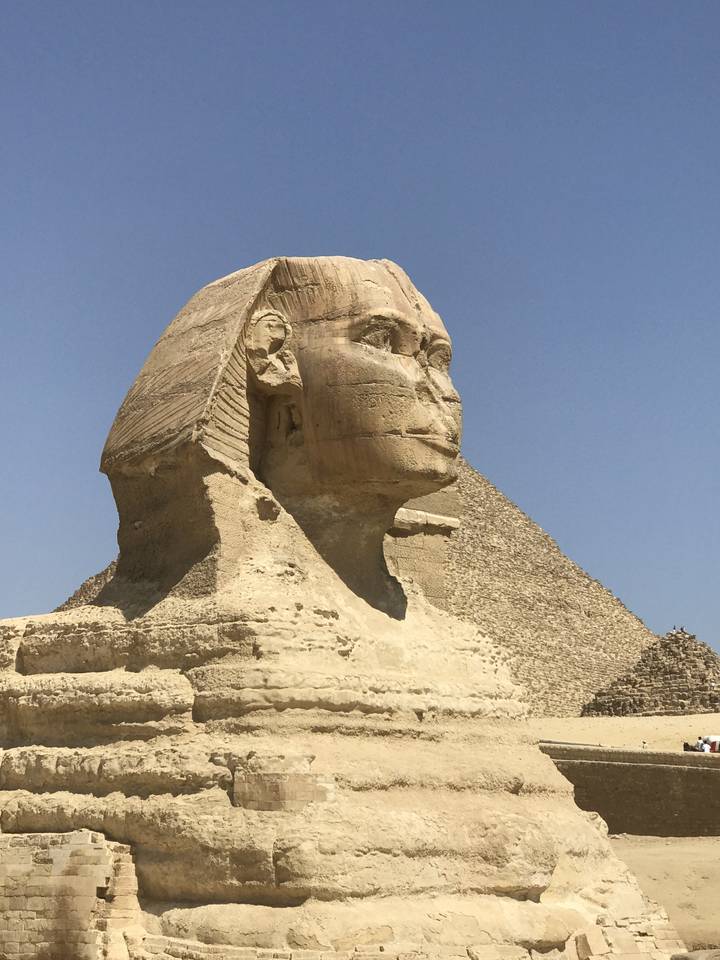 Vue latérale d'une grande structure de sphinx.