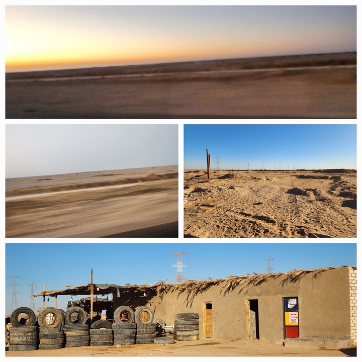 Collage of desert landscapes with power lines.