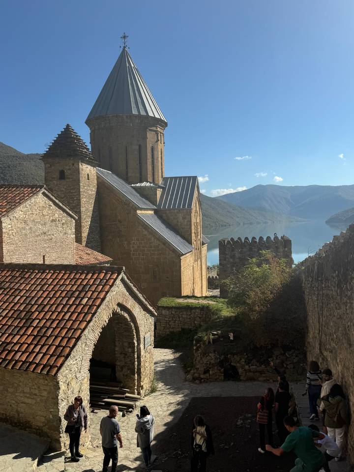 A group of people exploring a church.