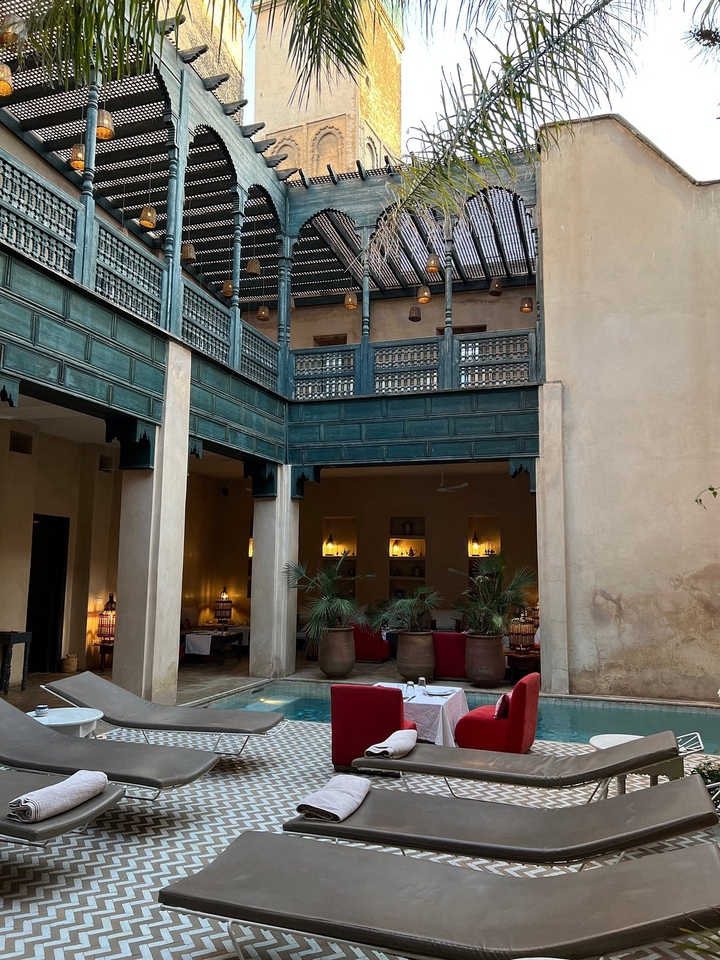 Interior of a traditional building with ornate decor.