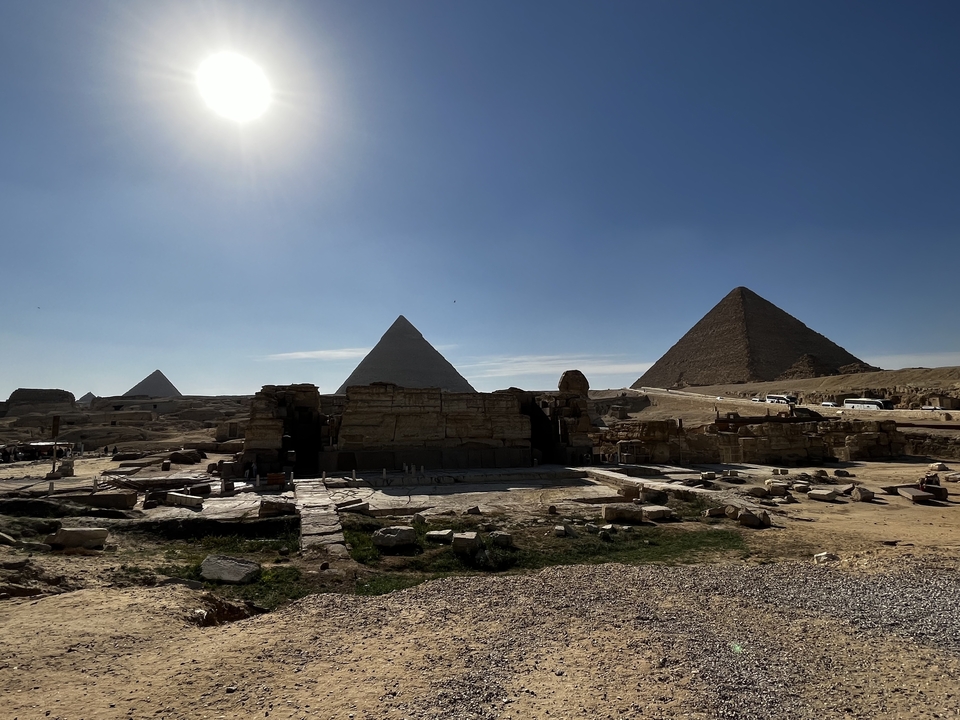 Panoramic view of the Giza pyramids in Egypt.