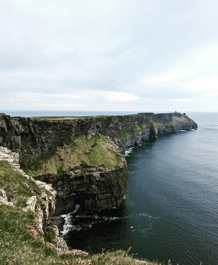 Cliffs of Moher overlooking the ocean.