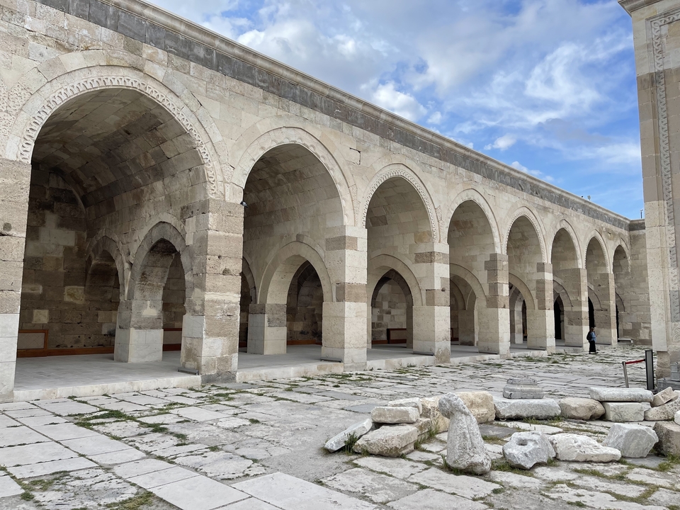 Old stone arches of an abandoned building.