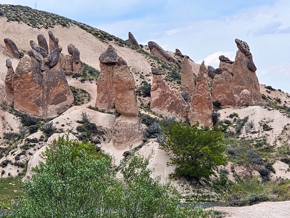 Formations rocheuses ressemblant à des animaux dans une vallée.