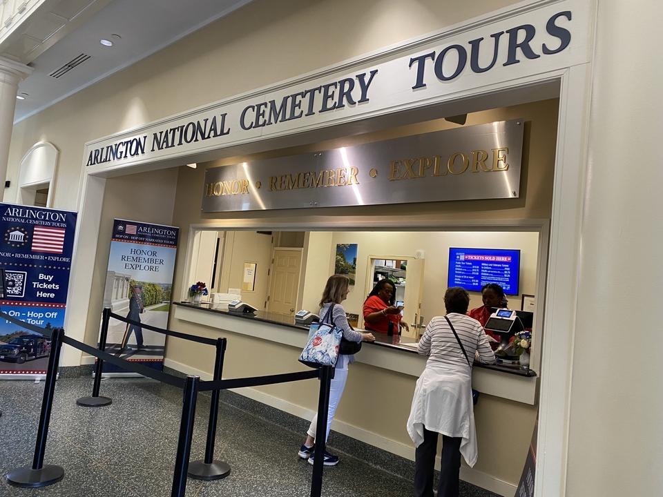 Interior of Arlington National Cemetery tour ticket office.