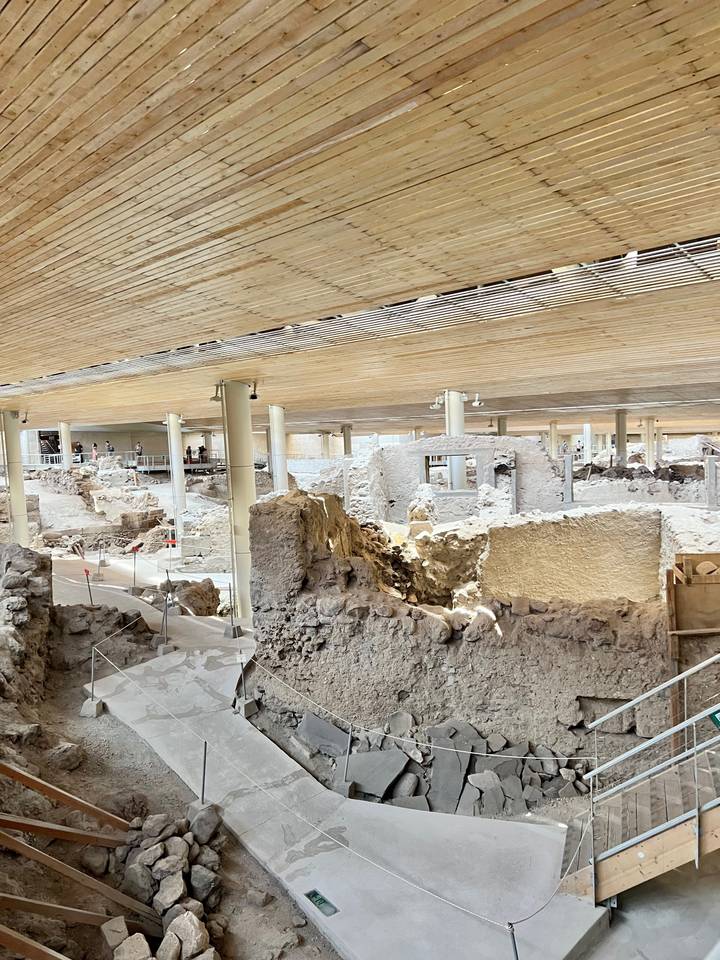 Archaeological ruins inside a covered site.