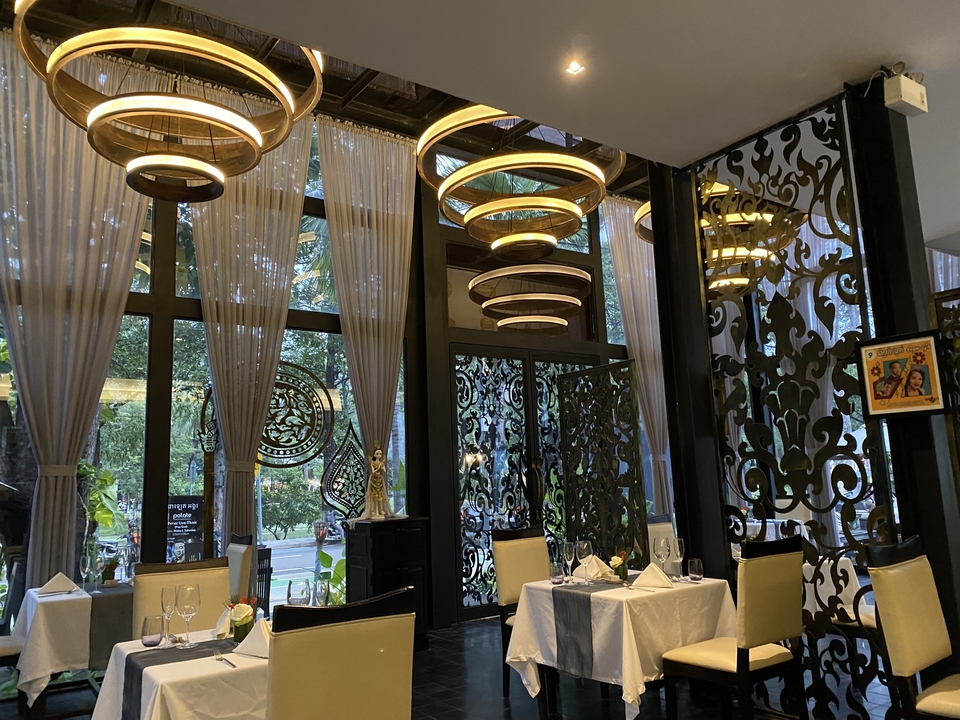 Elegant interior of a dining area with chic decorations.