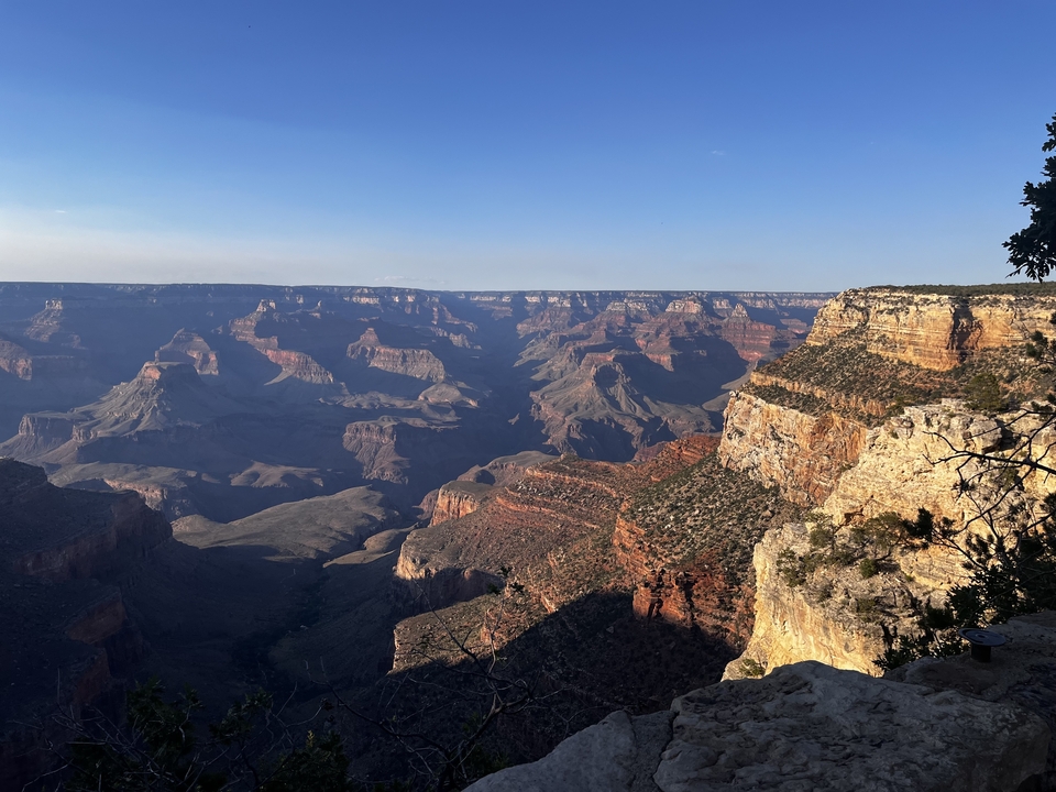 Stunning view of the Grand Canyon with layered rock formations.
