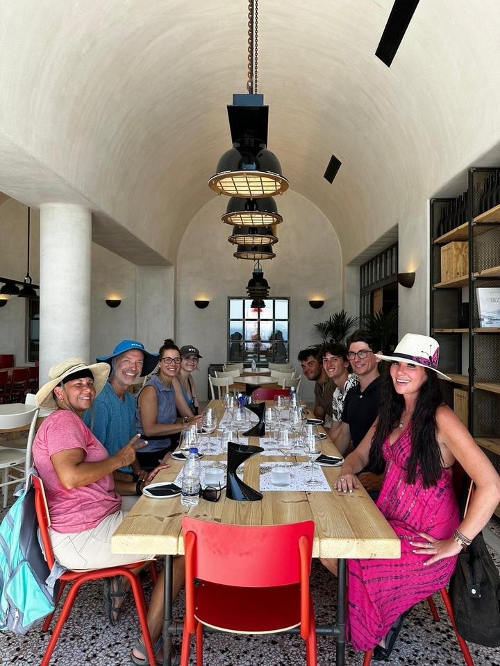 Group dining indoors in a restaurant.