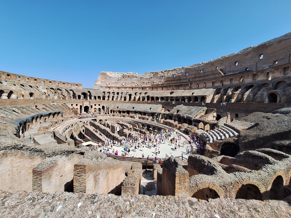 Interior view of the Colosseum showing its large scale.