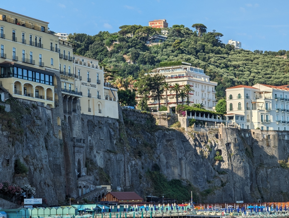 Clifftop hotels overlooking the sea.
