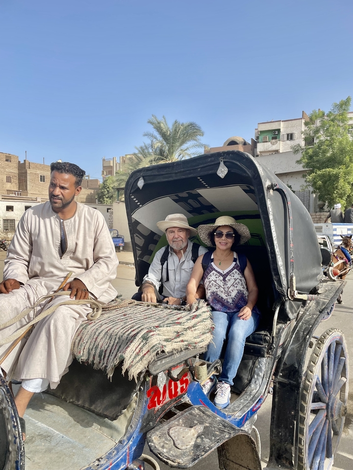 Couple in a horse-drawn carriage.