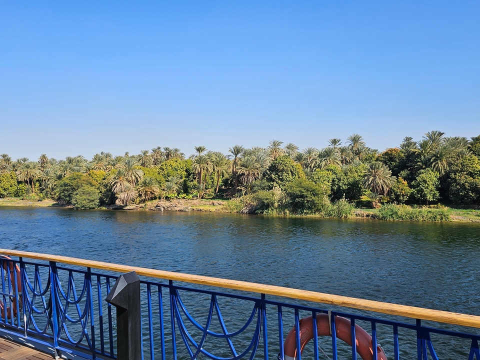 A river scene with lush greenery along the banks.