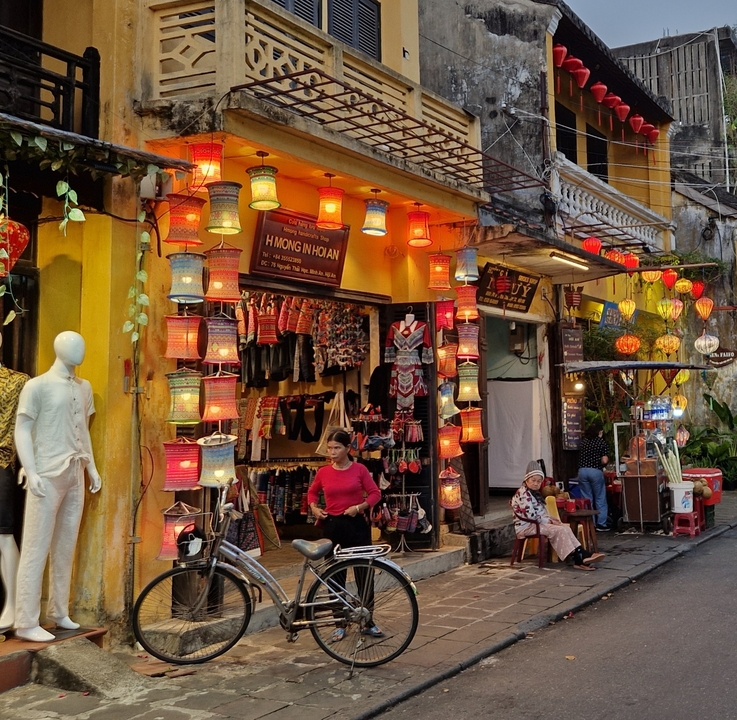 Colorful shop with lanterns and traditional crafts.