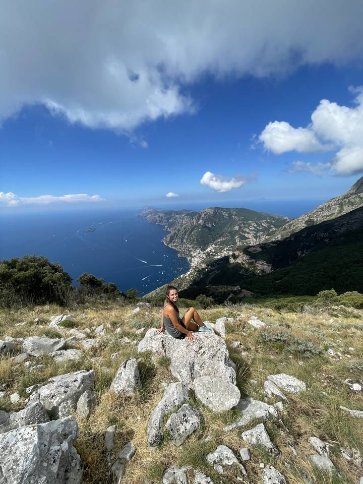 Hiker on a rocky mountain trail