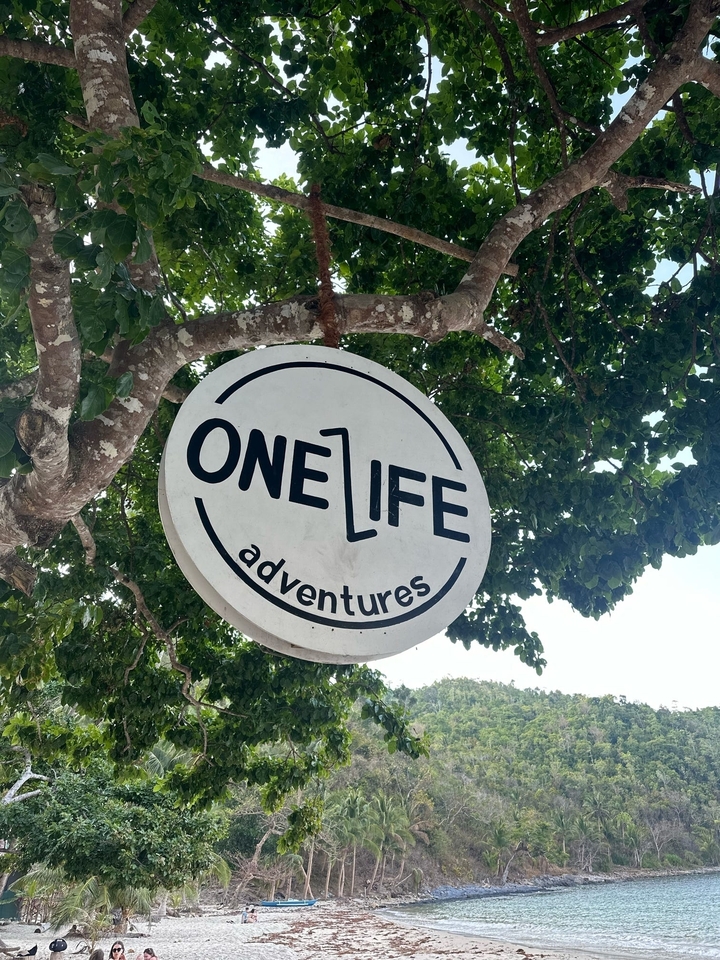 Panneau pour "One Life Adventures" sur un arbre.
