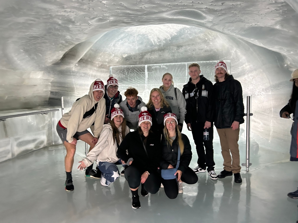 Group photo inside an ice cave.