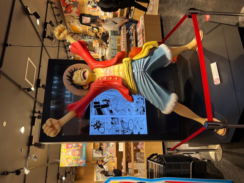 Affichage de personnage d'anime avec un arrière-plan coloré.