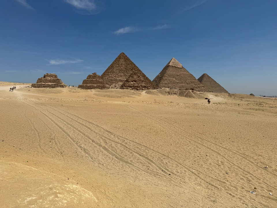 Giza pyramids in the desert.