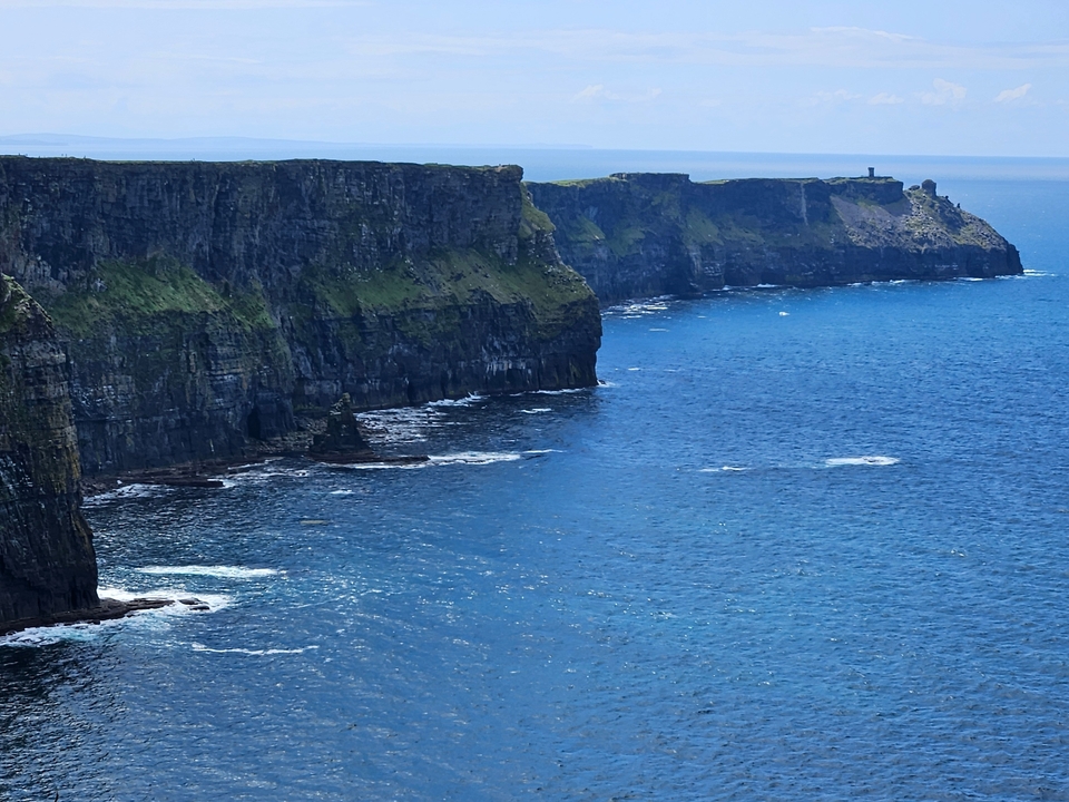 The Cliffs of Moher overlooking the Atlantic Ocean.