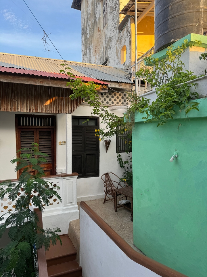 Edificios tradicionales coloridos con plantas alrededor de las ventanas.