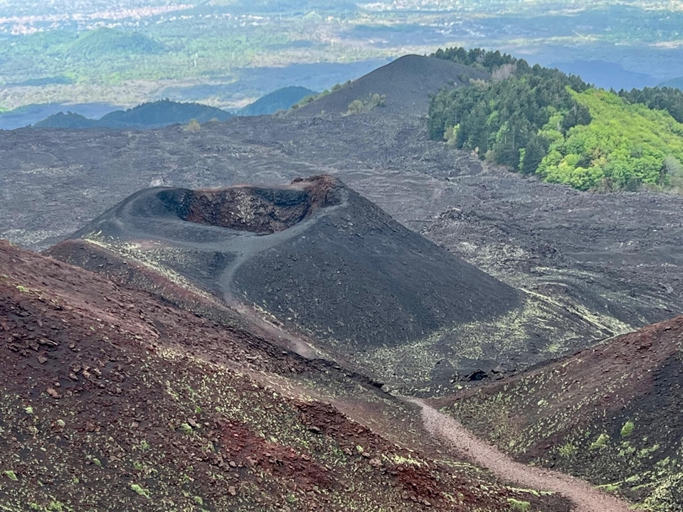 Volcanic landscape with craters.