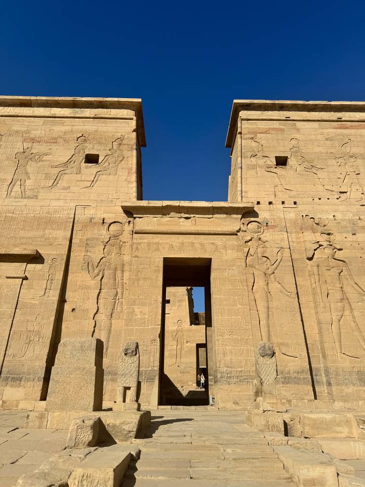 Hieroglyphs on ancient Egyptian temple pillars.