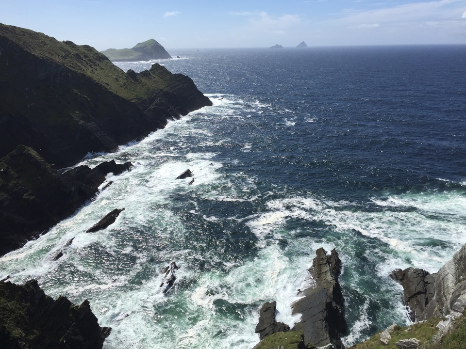 Waves crashing against a rocky coastline