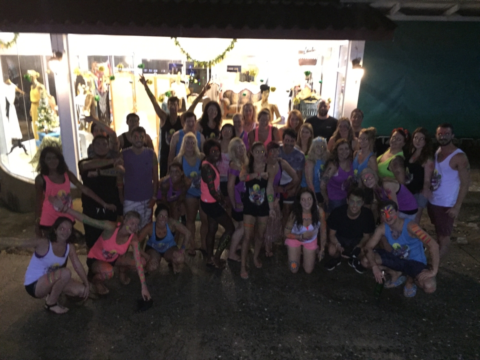 Blurred group photo from a night party