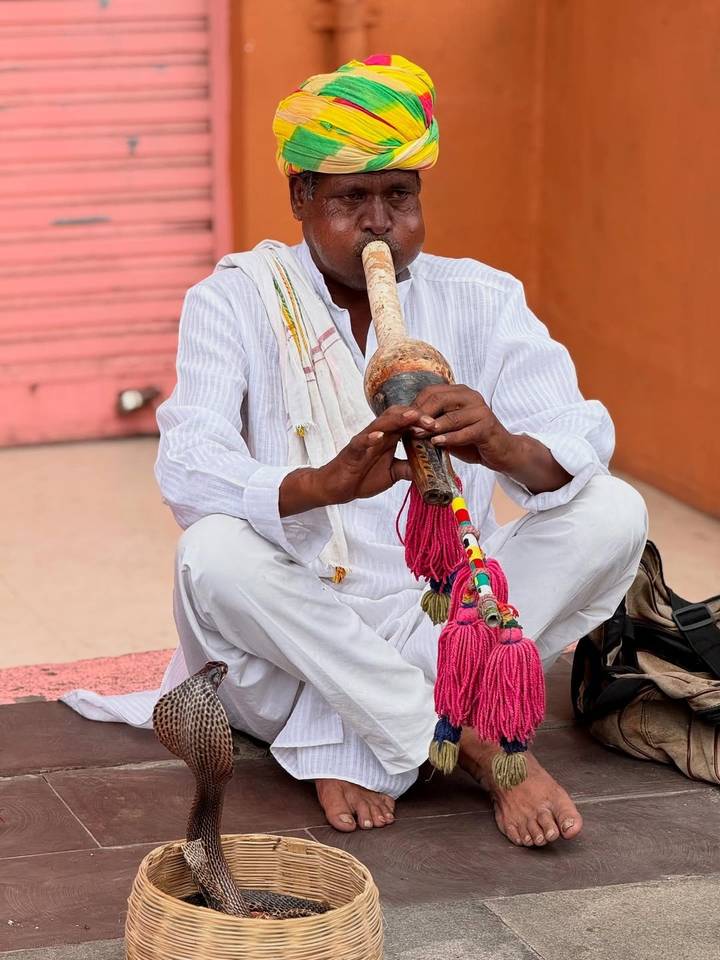 Homme assis jouant d'un instrument de musique traditionnel.