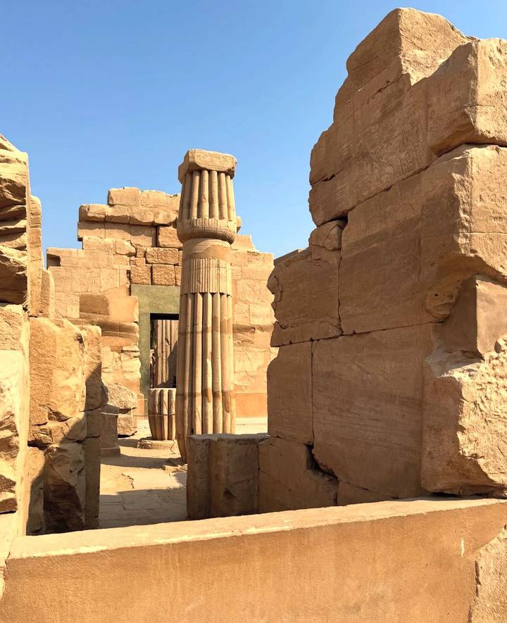 View of ancient stone ruins with columns.