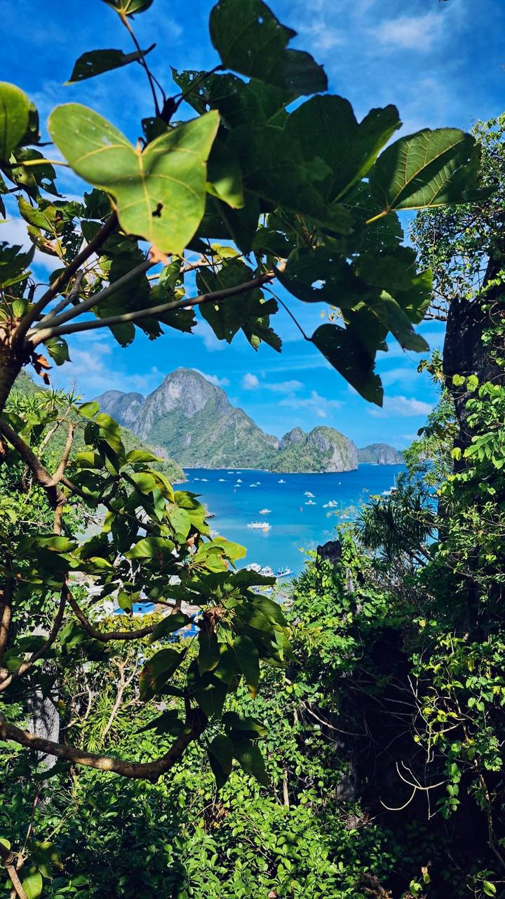 Schilderachtig uitzicht op een baai met rotsformaties and groen.