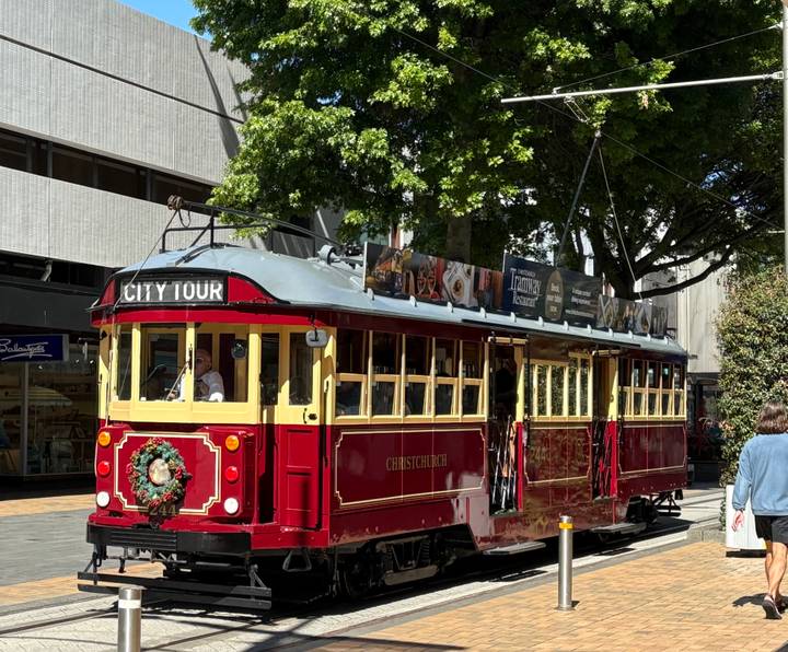 Tramway historique dans la ville de Christchurch.