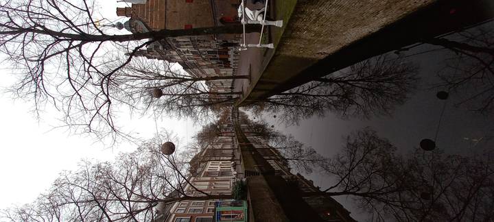 Canal bordé de bâtiments européens traditionnels.