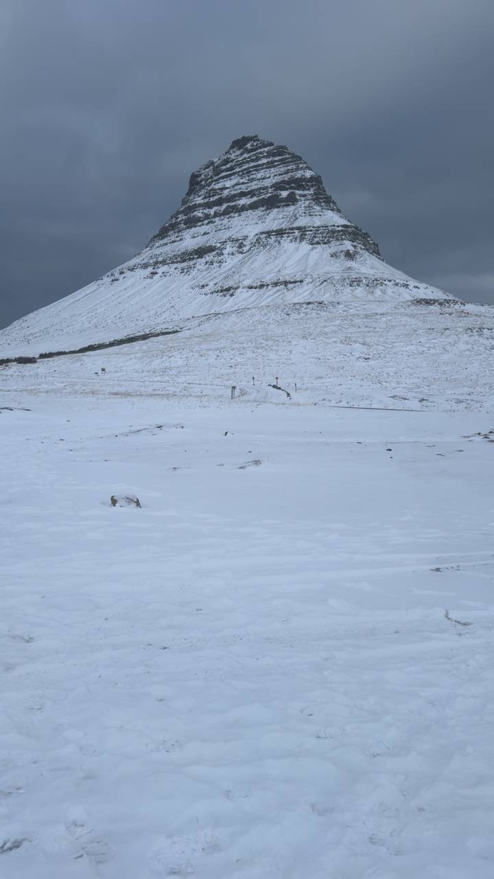 Wide expanse of snow-covered plain and distant hills under a grey winter sky.