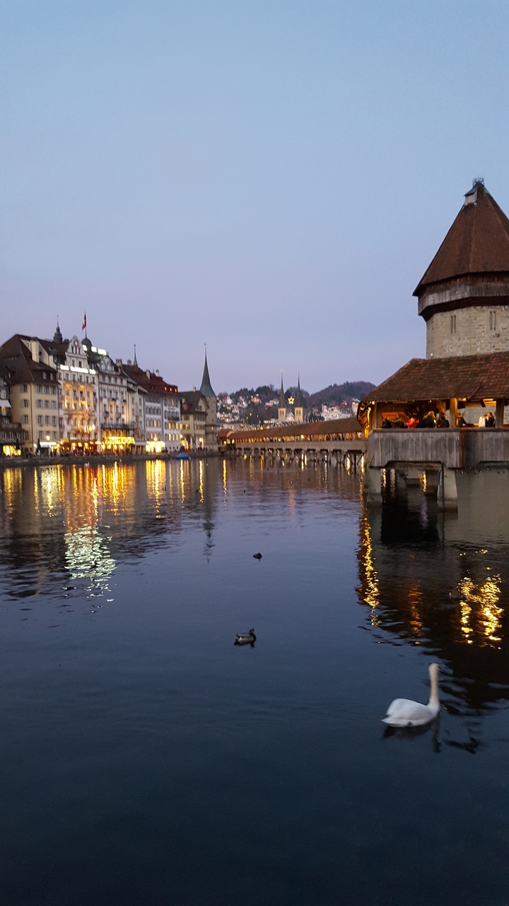 Scenic view of a historic bridge over a river at dusk.
