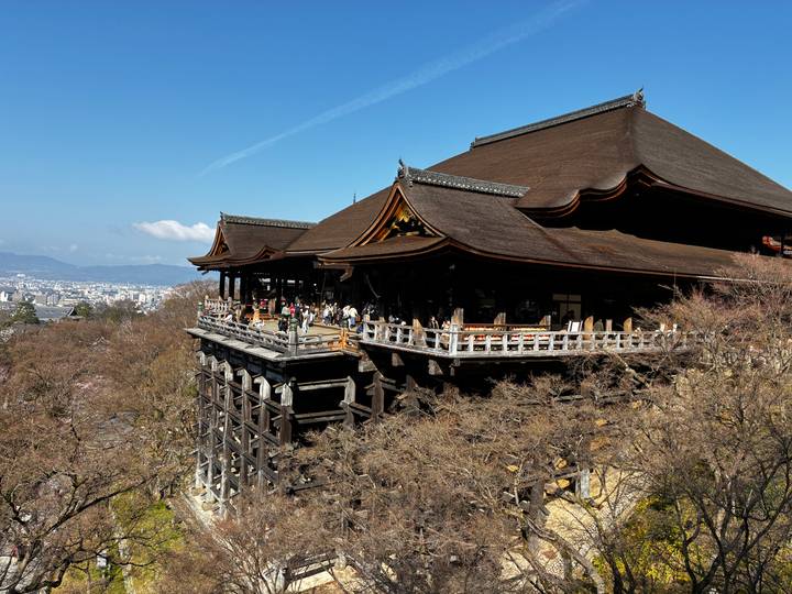 Panoramic view of Kiyomizu-dera wooden stage overlooking Kyoto city