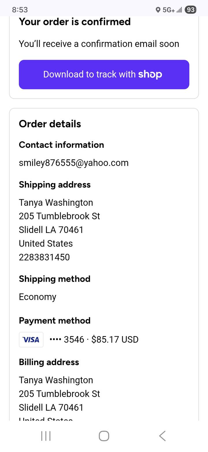 Screenshot of a shipping address and contact details on a white background.