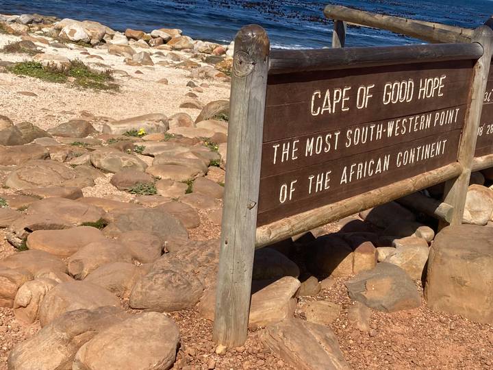 Wooden sign marking Cape of Good Hope, most south-western point of Africa.