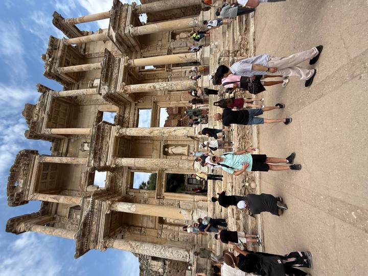 Duplicate scene of visitors at the grand façade of Ephesus’ Library of Celsus.