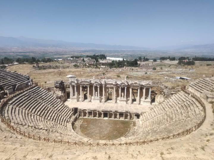 Panoramic view of ancient Hierapolis Roman theatre and surrounding plateau
