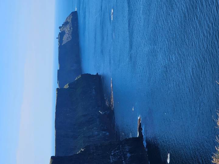 Dramatic cliffs plunging into the deep blue Atlantic at the Cliffs of Moher