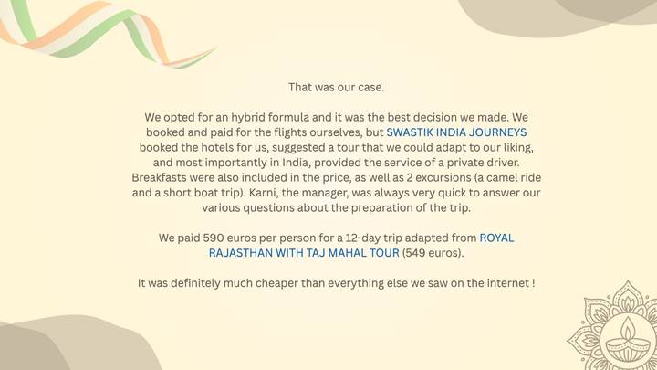 Slide with beige background and text describing booking details