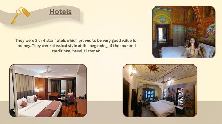 Informational slide featuring hotel photos and explanatory captions