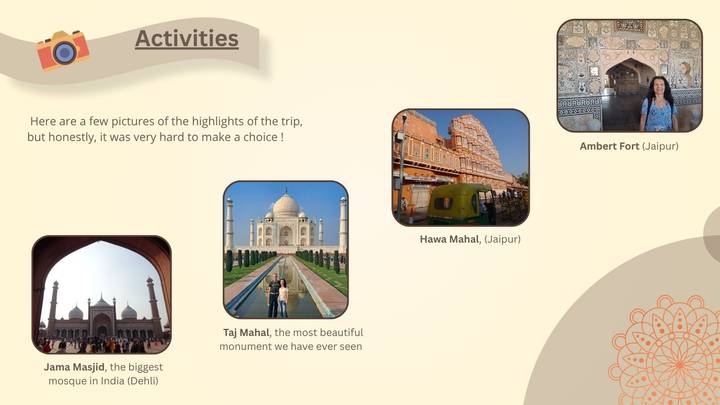Informative slide showcasing trip activities with small photos and text