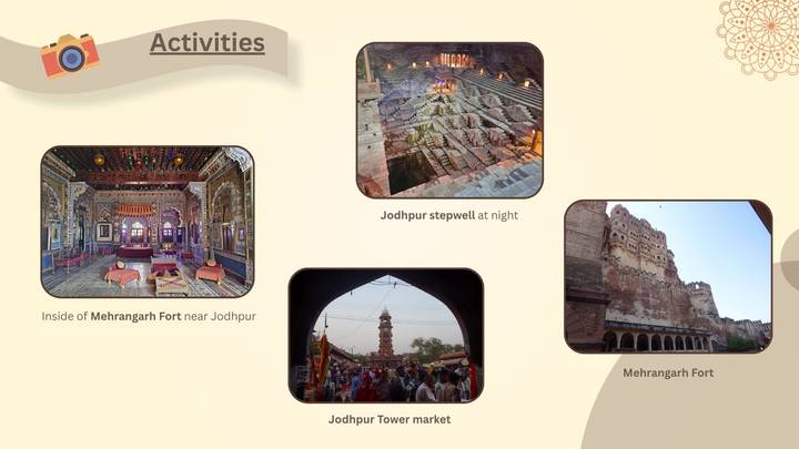 Presentation slide describing activities around Jodhpur with four small images