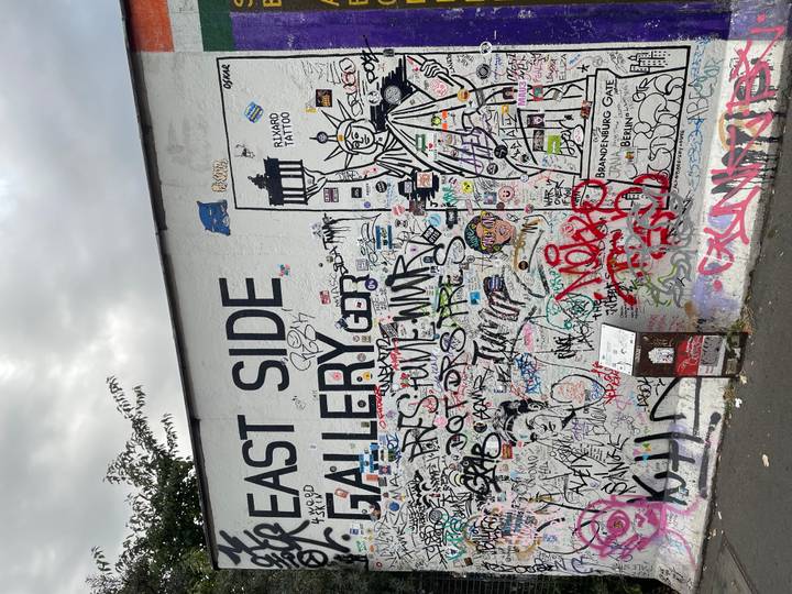 Colourful graffiti-covered section of the Berlin Wall at the East Side Gallery.